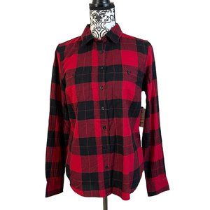 St. John's Bay | Women's Red Black Plaid Long Sleeve Button-Down Shirt Small